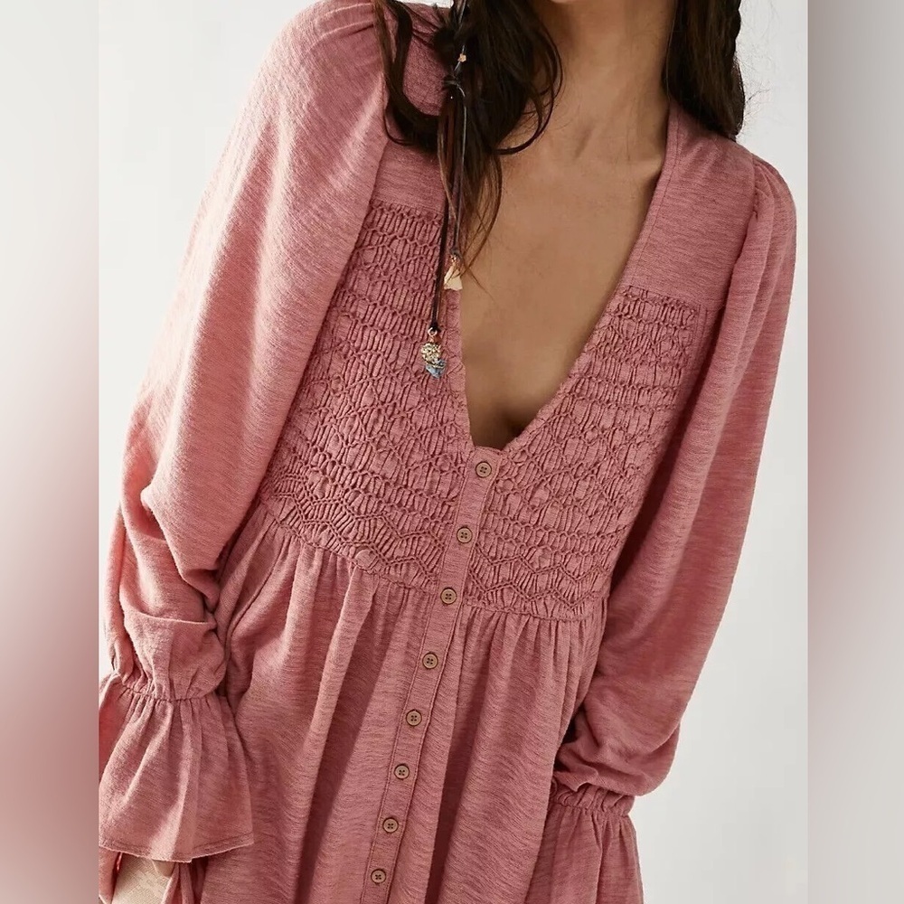 Free People Dont Call Me Baby Flowy Tunic Top Mini Dress Size S Rosie Pink - Picture 4 of 8